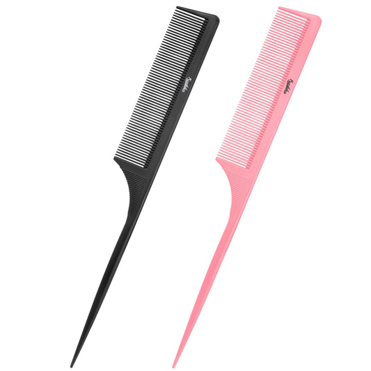 Rat Tail Comb Parting Comb:2Pcs Rat Tail Combs for Women,Fine Tooth Parting Tip Carbon Fiber Root Teasing Anti Static Tail Comb,Hair Combs for Styling(Black,Pink )
