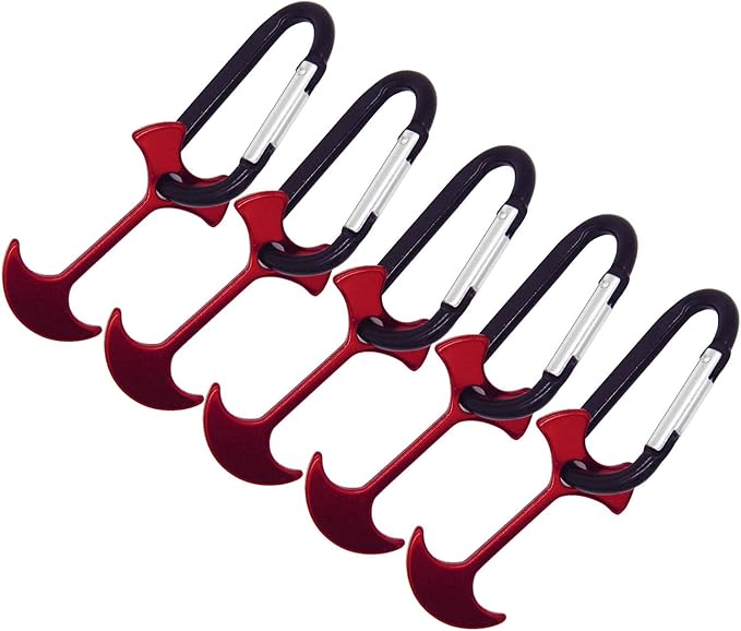 Pack of 5 Aluminum Alloy Anchor Shape Deck Plank Board Tent Stakes Wind Rope Hook Cord Buckle Tent Pegs with Carabiners for Outdoor Camping Hiking, 2.6" Long