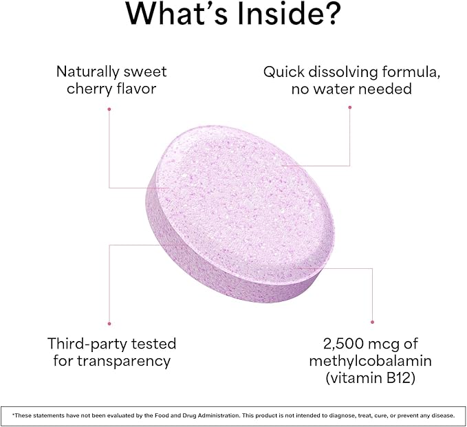EZ Melts B12 Sublingual Vitamin 2,500 mcg, Methylcobalamin, Sugar-Free, 3-Month Supply