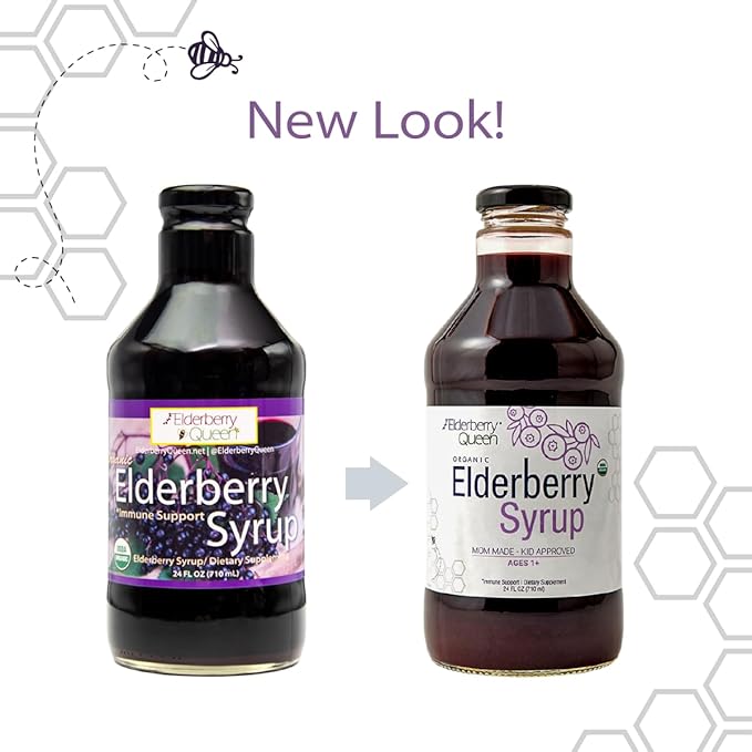 Elderberry Queen Organic Elderberry Syrup 24 Fl Oz - Immune Support Formula with Sambucus Black Elderberry & Aronia Berry - Pure Natural Certified Organic Elderberry Syrup for Kids and Adults