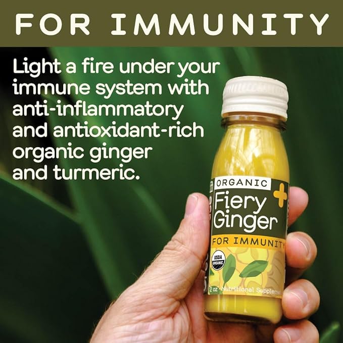 Greenhouse Juice Organic Fiery Ginger Wellness Shot, Cold Pressed with Turmeric Pepper Vitamin C Ginger Juice Immunity Shots Vegan & Gluten-Free (2 Oz, Pack of 24)