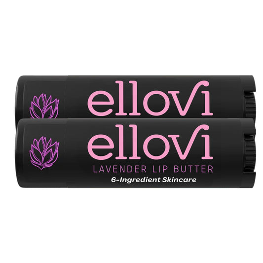 Ellovi Natural Lip Butter Lip Balm - Lavender - Pure Enough to Eat - Made With Just 6 Vegan Ingredients - 100% Natural & Organic Moisturizing Lip Care for All Day Hydration (2-Pack)