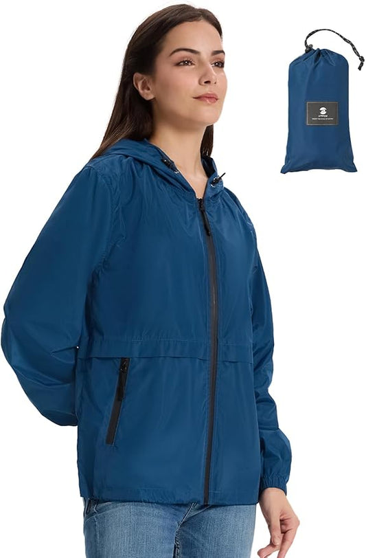 SaphiRose Lightweight Rain Jacket Women Waterproof Breathable Raincoat Packable Hooded Windbreaker