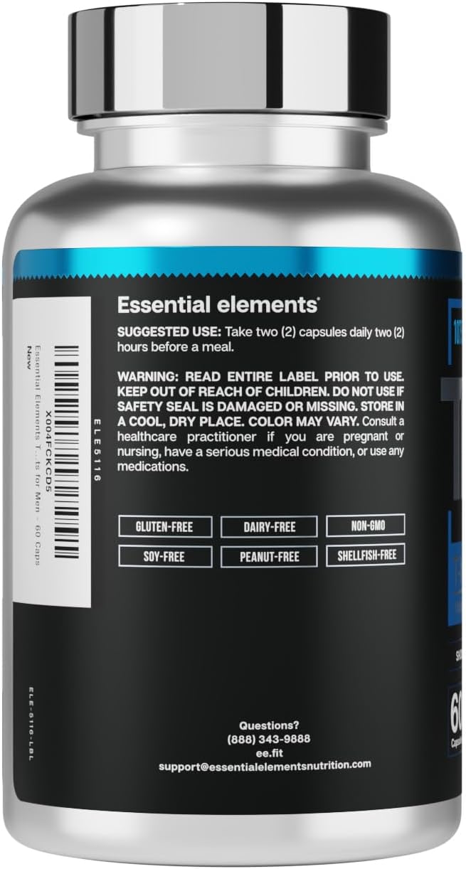Essential Elements T-Hero Platinum Male Health Supplement for Mens Health - Muscle Growth Support & T-Health with Shoden Ashwagandha, Shilajit, DIM & More - Gym Supplements for Men - 60 Caps