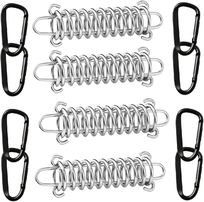 Dog Leash Metal Shock Absorbing Spring Buckle Portable Camping Tent Fixed Buckle Multi-Function Springs Buckle for Securing Tarps Tents Sunshade,Swing and Large Dogs Pets Train, with 8PCS Snap Hooks