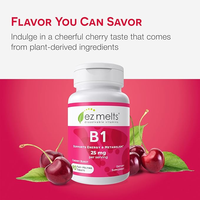 EZ Melts Dissolvable Vitamin B1 25 mg, Sugar-Free, 45-Day Supply