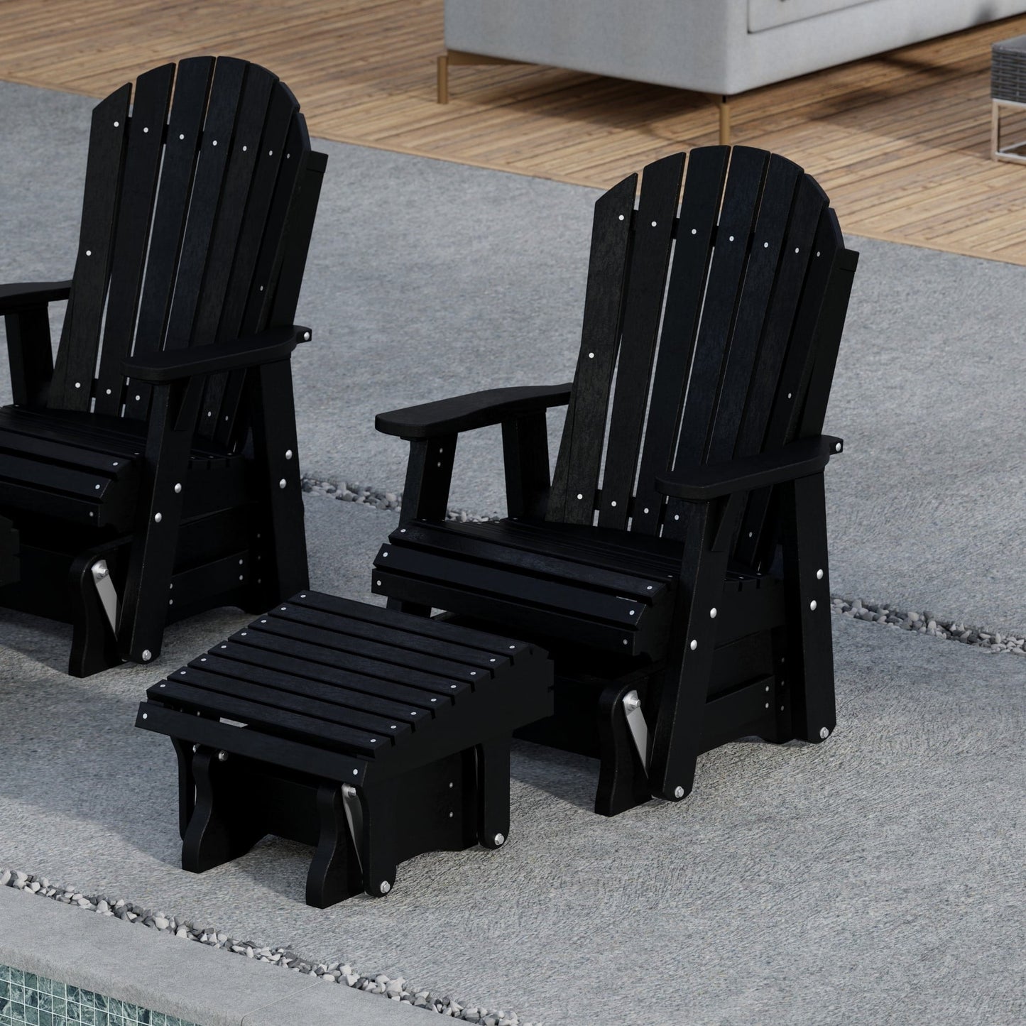 Wildridge Heritage Gliding Footrest, Black - Outdoor Weather Resistant HDPE Ottoman for Adirondack Chair