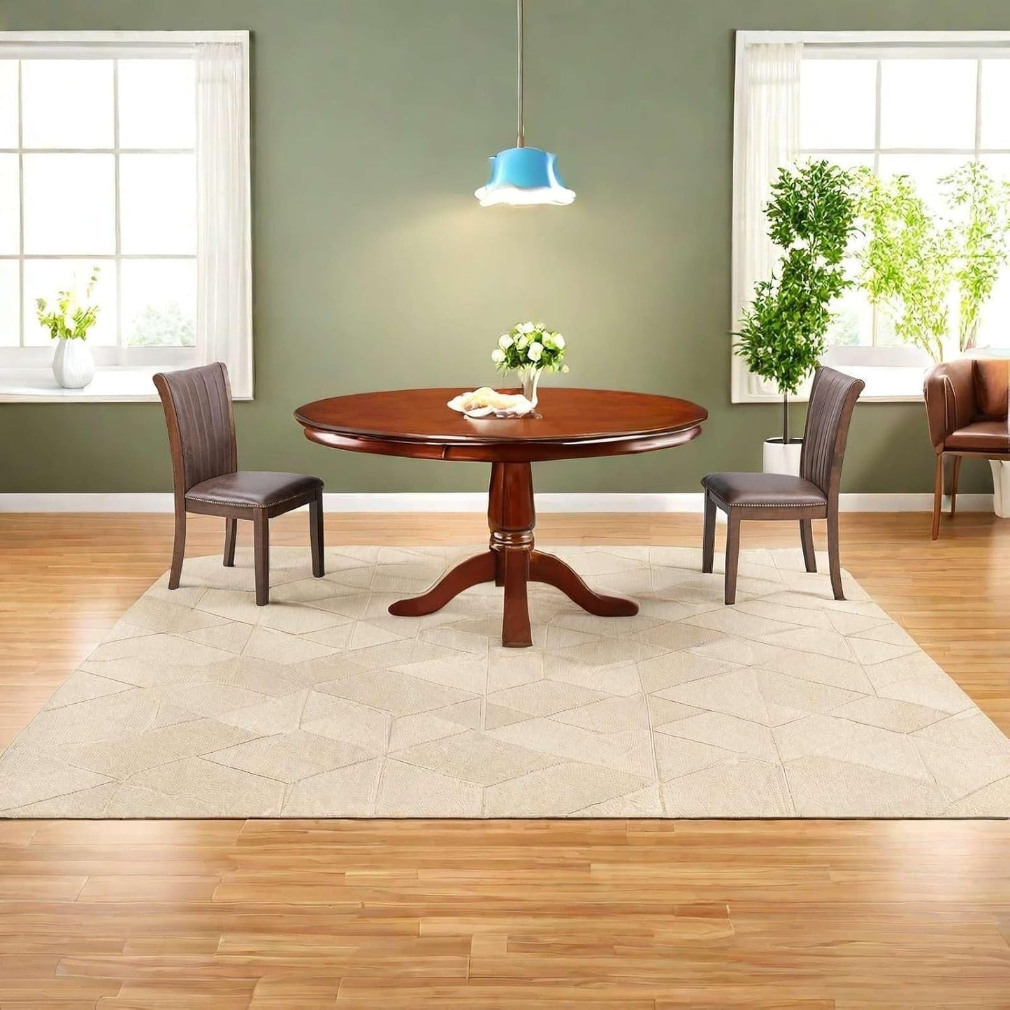 SHAORONG Set of 2 Upholstered Dining Chairs, Vintage Brown Fabric with Padded Cushion, Solid Wood Frame, High Back Design for Kitchen, Dining Room, or Living Room, Oak