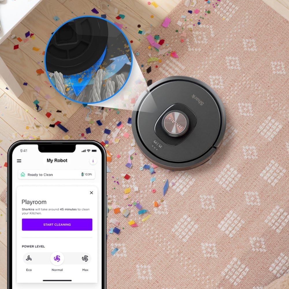 Shark RV2320S Matrix Self-Emptying Robot Vacuum with Bagless 30 Day Capacity Base, Self-Cleaning Brushroll, Precision Home Mapping and Extended Runtime, Wi-Fi, Perfect for pet Hair, Black (Renewed)