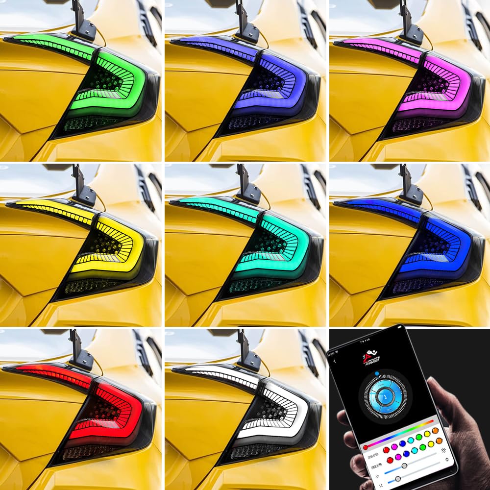 T T-ABC New RGB Taillight Compatible with Honda Civic 2016-2021 Tail Light Sedan Touring Sport EX EXL LX Rear Lights 10th Gen Accessories LED Sequential Custom Back Replacement (Starry S Multicolored)