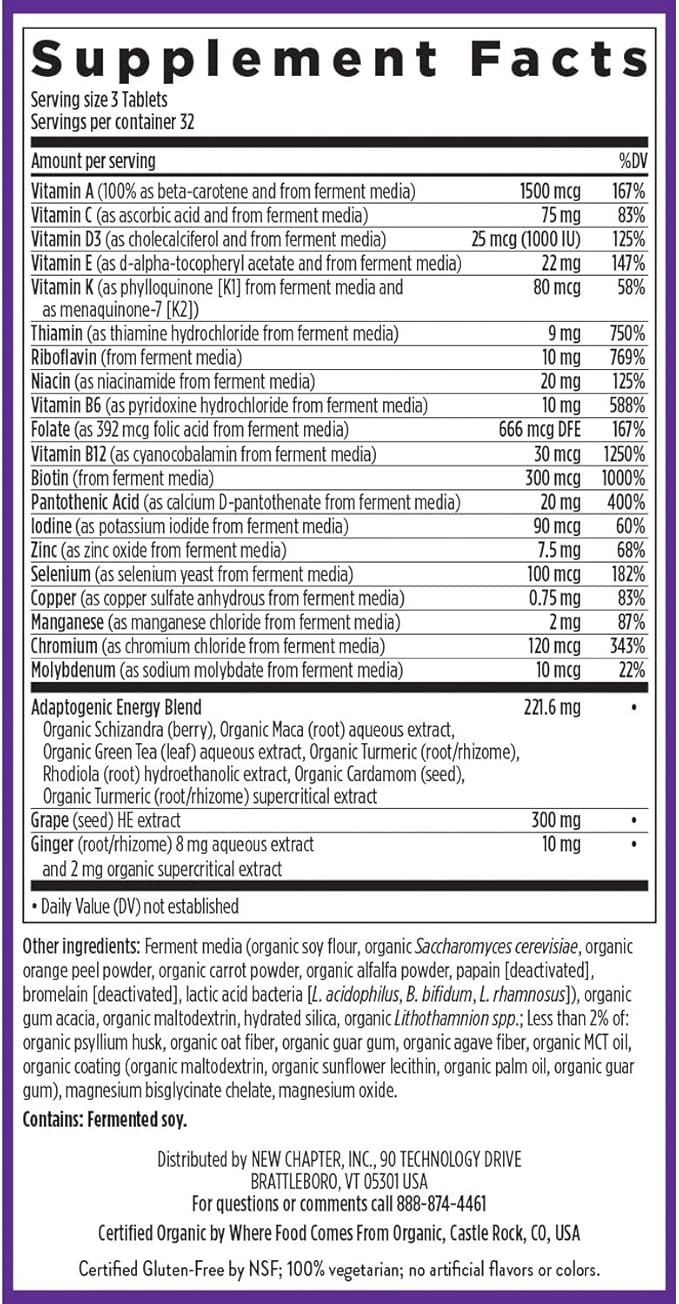 New Chapter Energy Supplement - Perfect Energy Multivitamin for Balanced Energy + Stress Support with B Vitamins + Vitamin D3 + Organic Non-GMO Ingredients - 96 ct