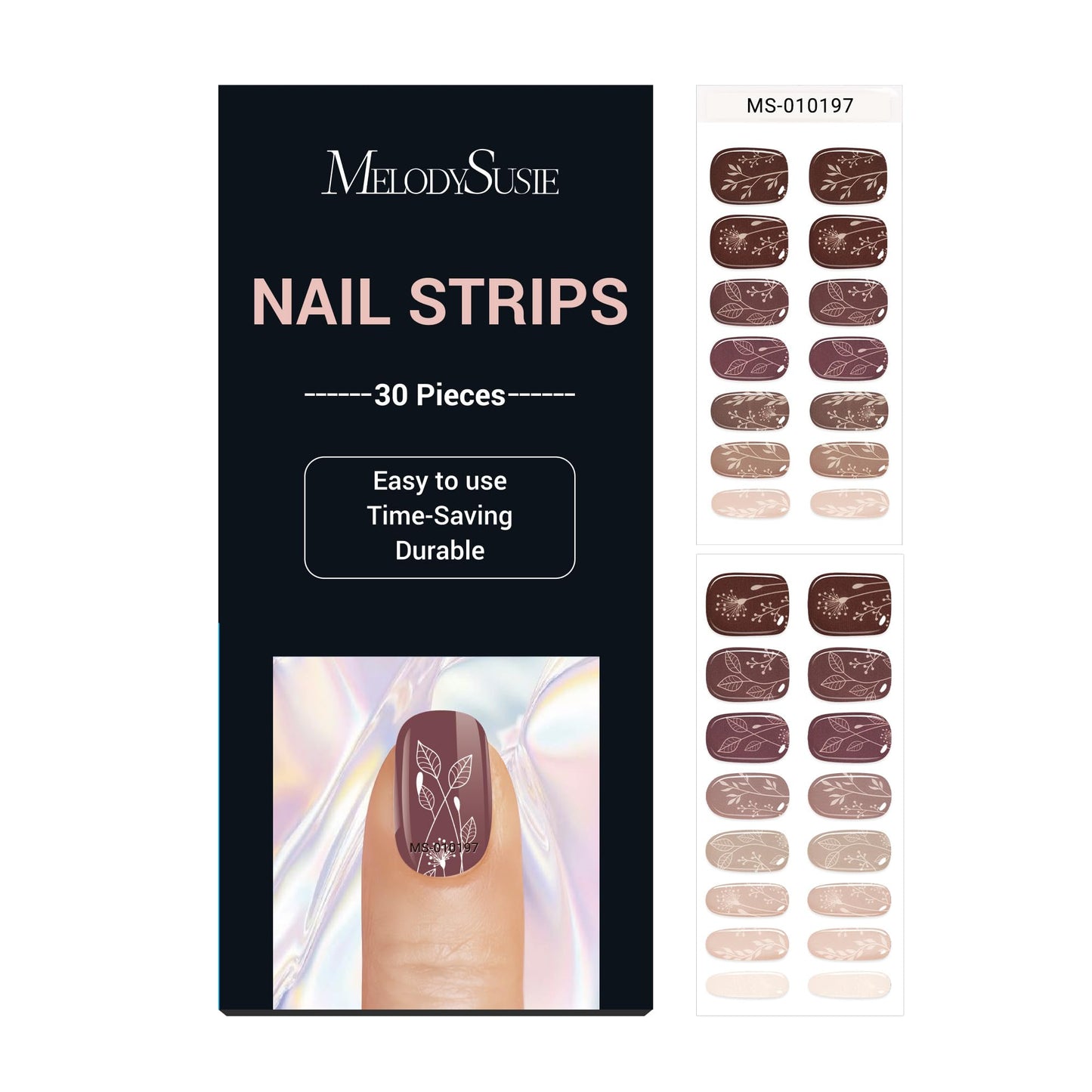 MelodySusie 30PCS Semi Cured Gel Nail Strips (Autumn Leaves), Works with Nail lamp, Salon Quality, Long Lasting, Easy to Apply and Remove, Includes 2 Prep Pads, Nail File and Wooden Stick