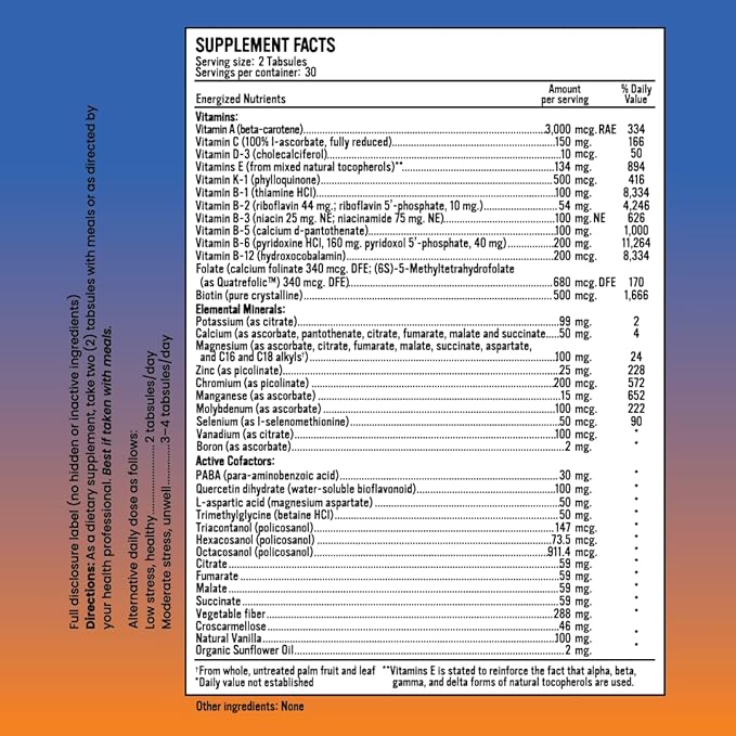 Energized Multi Men's - Potent Multivitamin for Men 40 Fully Bioavailable Nutrients B Complex Vitamins for Men, Vitamin D, Vitamin C, Vitamin K, Zinc, Quercetin, Calcium, Magnesium