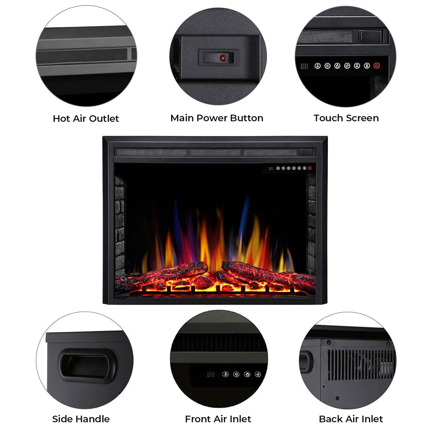 Electric 39" Electric Fireplace Insert, Adjustable 5 Flame Colors, 12 Log Colors, 5 Flame Speeds and Brightness, Remote Control, Timer, Adjustable Temperature from 50°F to 99°F, 750W/1500W (39"X27")