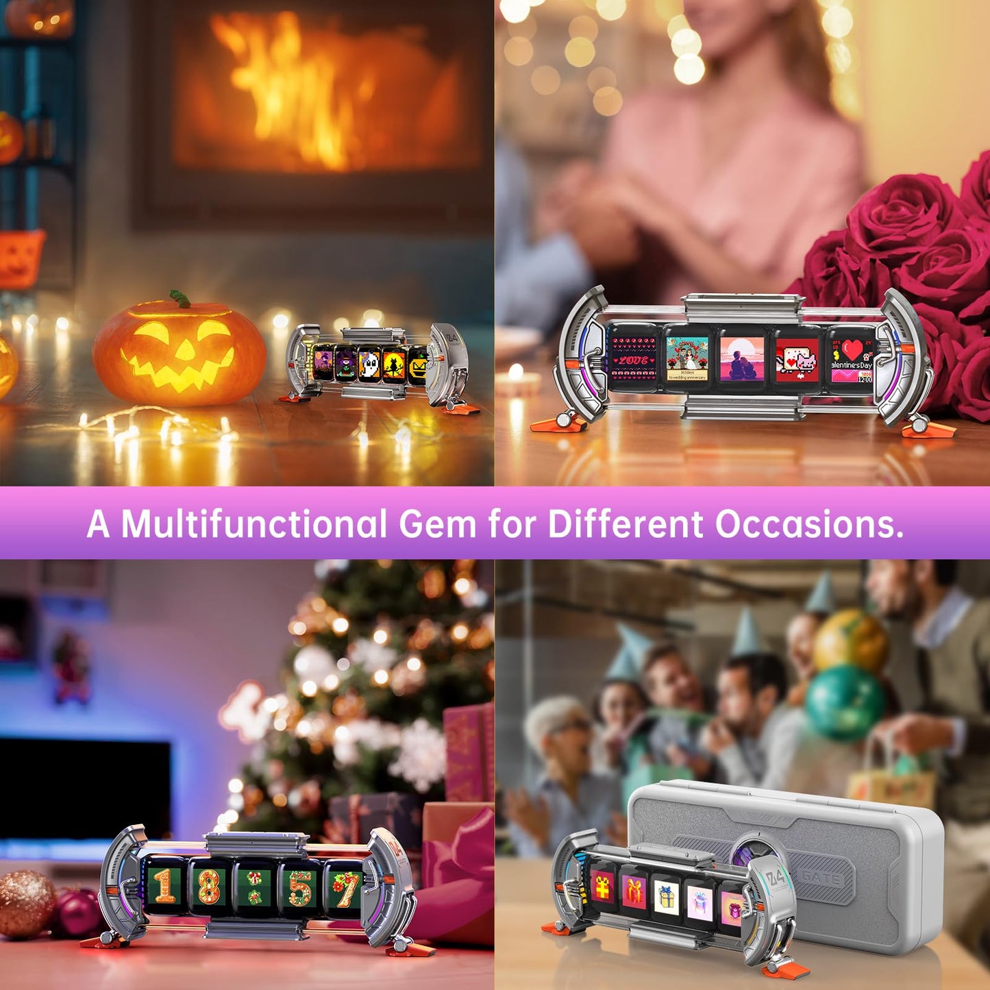 Divoom Times Gate - Cyberpunk Gaming Setup Digital Clock with Smart APP Control, WiFi Connect, RGB LED Display, Personalized Dashboard, Pixel Art for Gaming Room & Office Decor(Sliver)