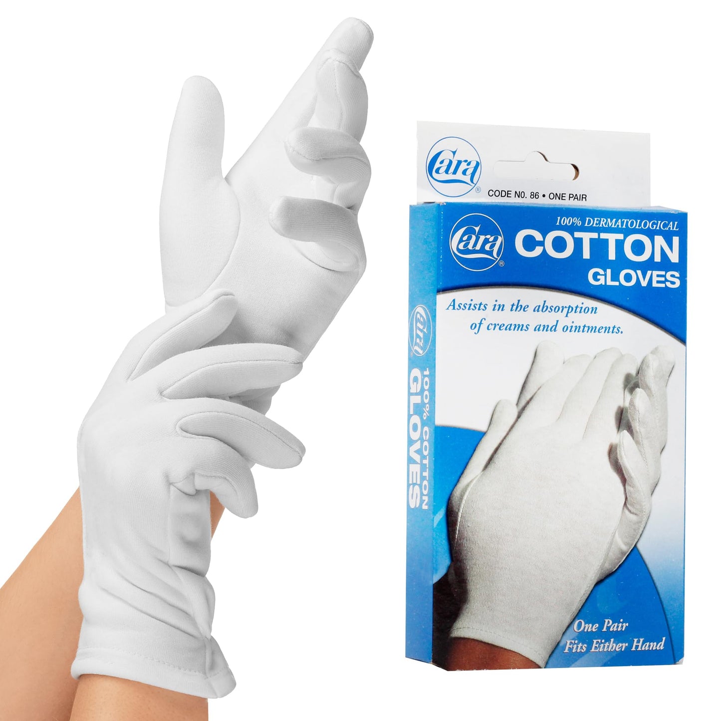 Cara Moisturizing Eczema Cotton Gloves, Small, White, 1 Pair