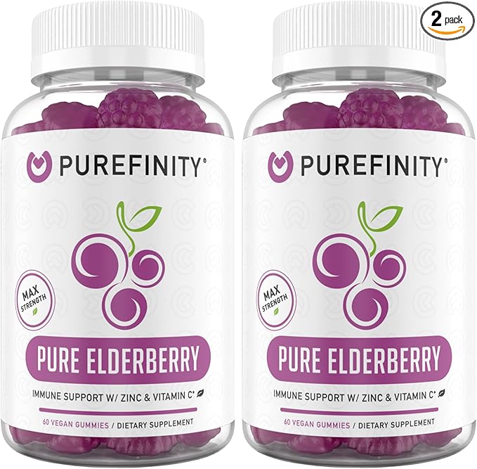 Elderberry Gummies with Sambucus, Vitamin C, and Zinc – Your Perfect Daily 3-in-1 Supplement for Kids & Adults – Gluten Free, Non-GMO, Vegan, 60 Count (Pack of 2)