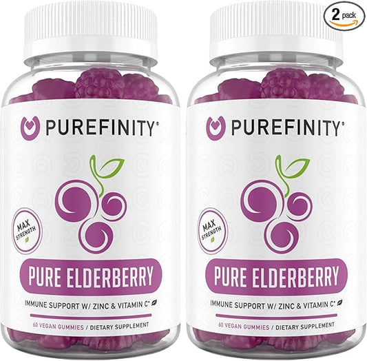 Elderberry Gummies with Sambucus, Vitamin C, and Zinc – Your Perfect Daily 3-in-1 Supplement for Kids & Adults – Gluten Free, Non-GMO, Vegan, 60 Count (Pack of 2)