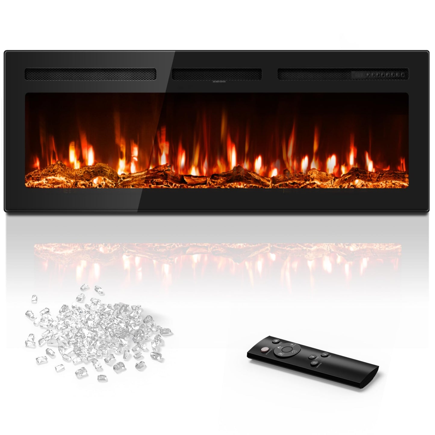 Manastin 50 inch Electric Fireplace in-Wall Recessed and Wall Mounted with Remote Control, 1500/750W Fireplace Heater (60-99ยฐF Thermostat) with 12 Adjustable Color, Timer, Log and Crystal