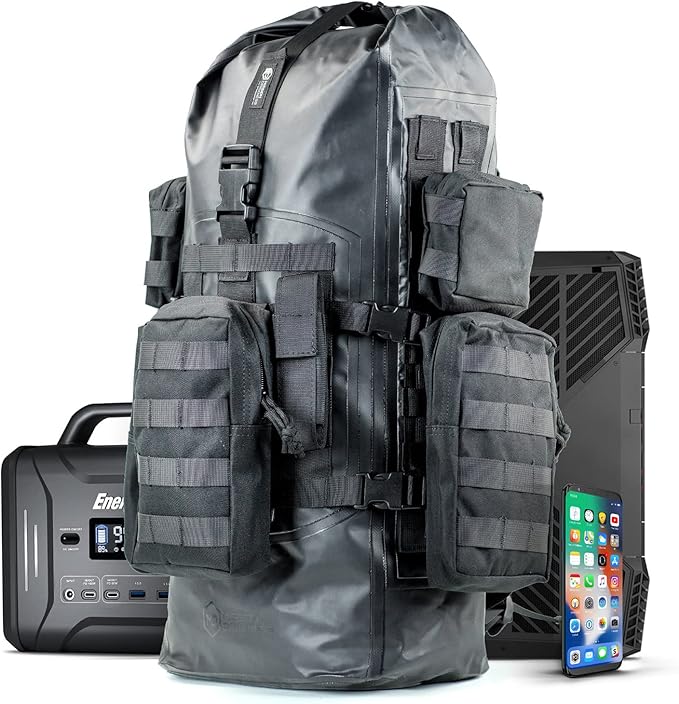 Mission Darkness Dry Shield Faraday Backpack 40L // Waterproof Tactical Bag with MOLLE Webbing and Removable Packs // Signal Blocking Anti-tracking Data Privacy EMP Shield for Electronics