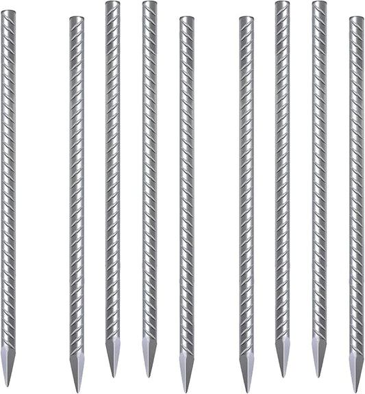 Rebar Stakes 16 Inch 9 Pack Tent Stakes Heavy Duty Metal J Hook, Fence Stakes for Trampoline, Fence, Camping Tent (9, I-16 x2/5")