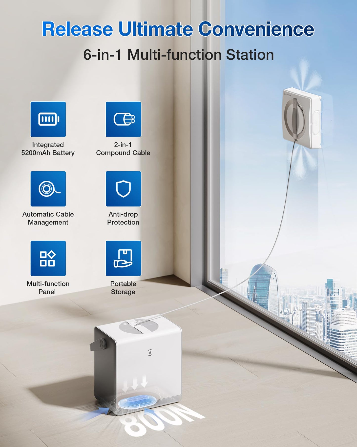 ECOVACS WINBOT W2 PRO Omni Portable Window Cleaning Robot with Multi-Functional Station, Charging While Working, Intelligent Cleaning with Triple Nozzle Water Sprayer, 12-Level Protection