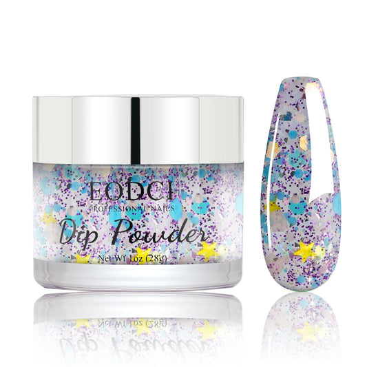 EODCI Long Lasting Nail Dip Powder Colors, Lavender Purple Blue Glitter Dipping Powder - No Needed Led Lamp - Art Starter Manicure Beginner DIY Salon Home Gift 1oz