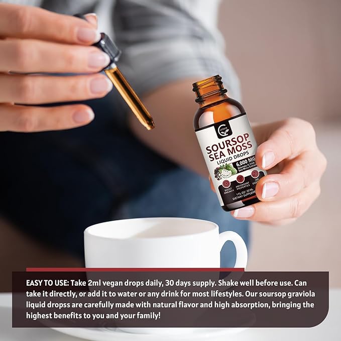 (2 Pack) Soursop Graviola Liquid Drop, Soursop Bitters Multivitamin Liquid with Sea Moss & Turmeric, 98% Absorption for Cell Support & Regeneration, Immune Boost and Liver, 1 Fl Oz