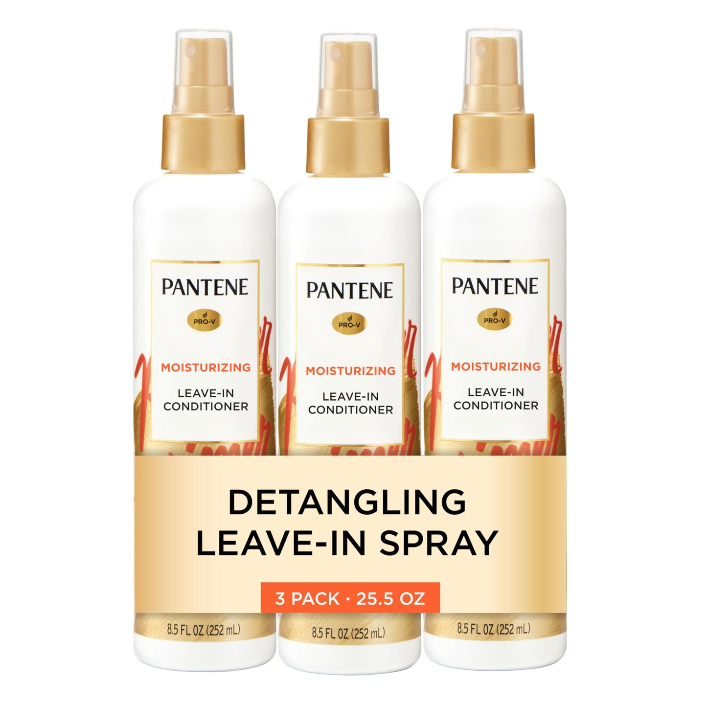 Pantene Conditioning Detangler Spray, Pro-V Repair & Protect, Nutrient Boost for Damaged Hair, Antioxidant Enriched, Leave-In Conditioner, Smooth & Shine, Sulfate-Free, 8.5 Fl Oz, 3 Pack