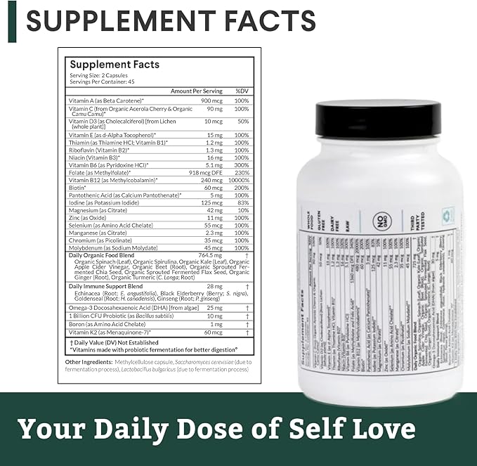 Multivitamin+, Award-Winning Plant-Based (Vegan) Multivitamin, Organic Vegetables & Herbs, Fermented Vitamins, Probiotics, Doctor's Choice, 45 Servings