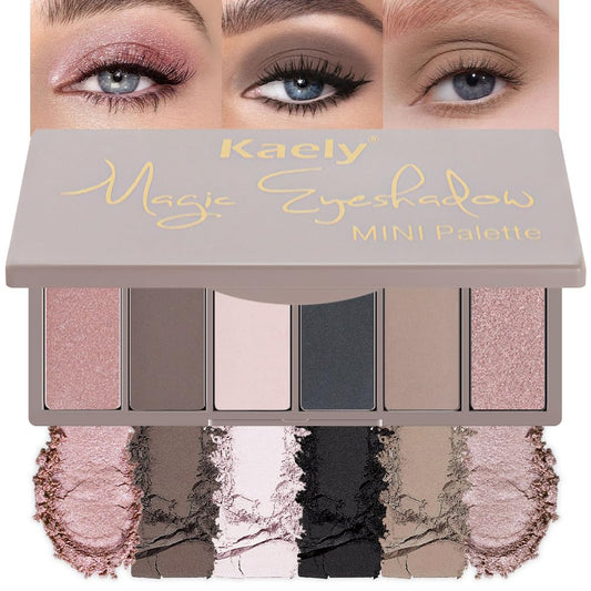evpct 6 Color Mini Eyeshadow Makeup Palette for Women Natural Looks, Rose Coffee White Bright Nude Pink Black Brown Matte Shimmer Eye Shadow Palette Long Lasting Pigmented Built in Mirror Travel Size