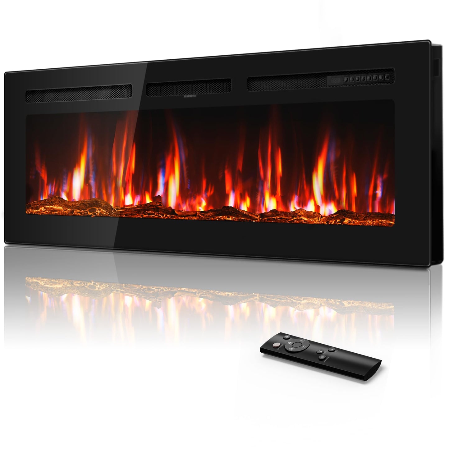 Manastin 50" Ultra-Thin Electric Fireplace Recessed and Wall Mounted with Remote Control, 12 Adjustable Color Fireplace Heater(60-99ยฐF Thermostat), Low Noise, Timer, Child Lock