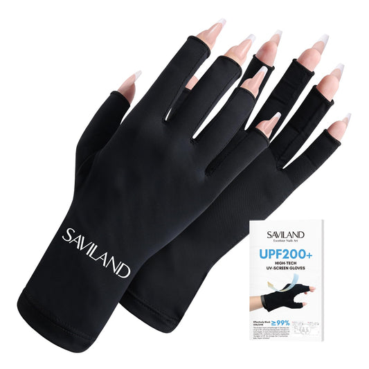 SAVILAND UV Gloves for Gel Manicures: Professional UPF200+ UV Nail Gloves U V Light Fingerless Glove Anti UVA & UVB 999+ Glove for Gel Nail Lamp (Black)