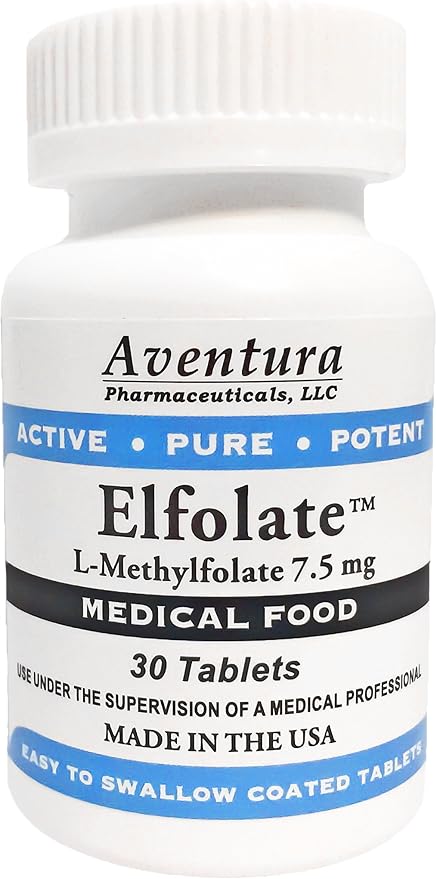 ELFOLATE® 7.5mg L-Methylfolate Methyl Folate Methylfolate Medical Food Supplement Professional Strength Active Pure Potent 30 Tablets