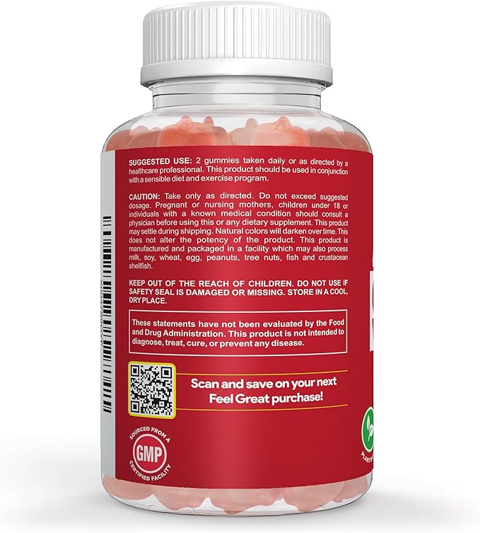 Feel Great Vitamins Apple Cider Vinegar Gummies – ACV with The Mother for Digestive Support & Daily Wellness – Vegan, Non-GMO, 60 Gummies