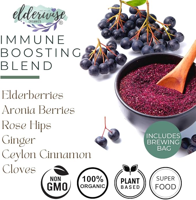 Elderwise Organic Elderberry Aronia Berry Syrup Kit - Elderberries, Aronia Berries, Rosehips, Ginger, Echinacea, Cinnamon, and Cloves, Makes 32oz of Syrup, Brewing Bag Included