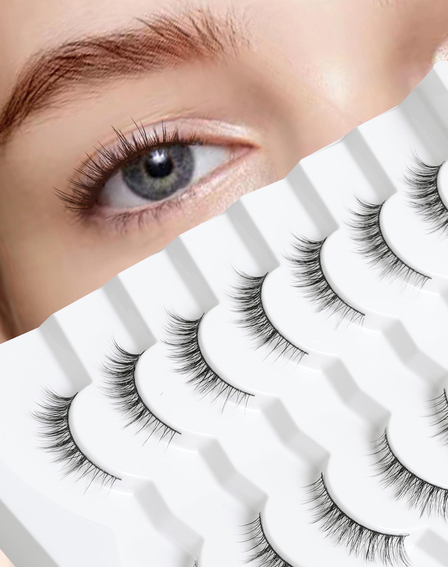 Onlyall Natural Lashes Wispy Lashes Natural Look False Eyelashes Natural Flared Eyelashes False Eye Lashes Soft Fluffy Lashes 7 Pairs HF50-Short Lashes