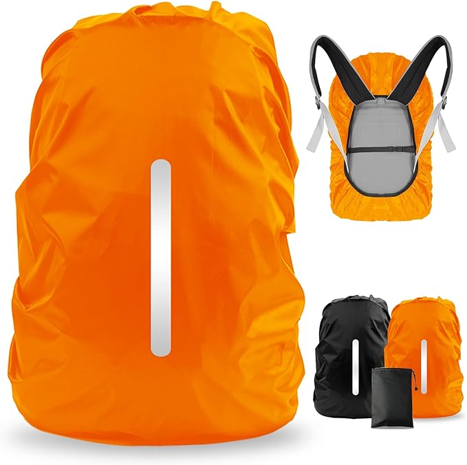 LAMA 2 Pack Waterproof Rain Cover for Backpack, Reflective Rucksack Rain Cover for Anti-dust/Anti-Theft/Bicycling/Hiking/Camping/Traveling/Outdoor Activities (1 Pcs Black + 1 Pcs Orange, XL)