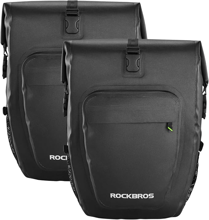 ROCKBROS Bike Pannier Waterproof 27L Large Capacity Bike Bag Rear Rack Bicycle Pannier Bag Waterproof for Grocery Touring Cycling Upgrade Black * 2