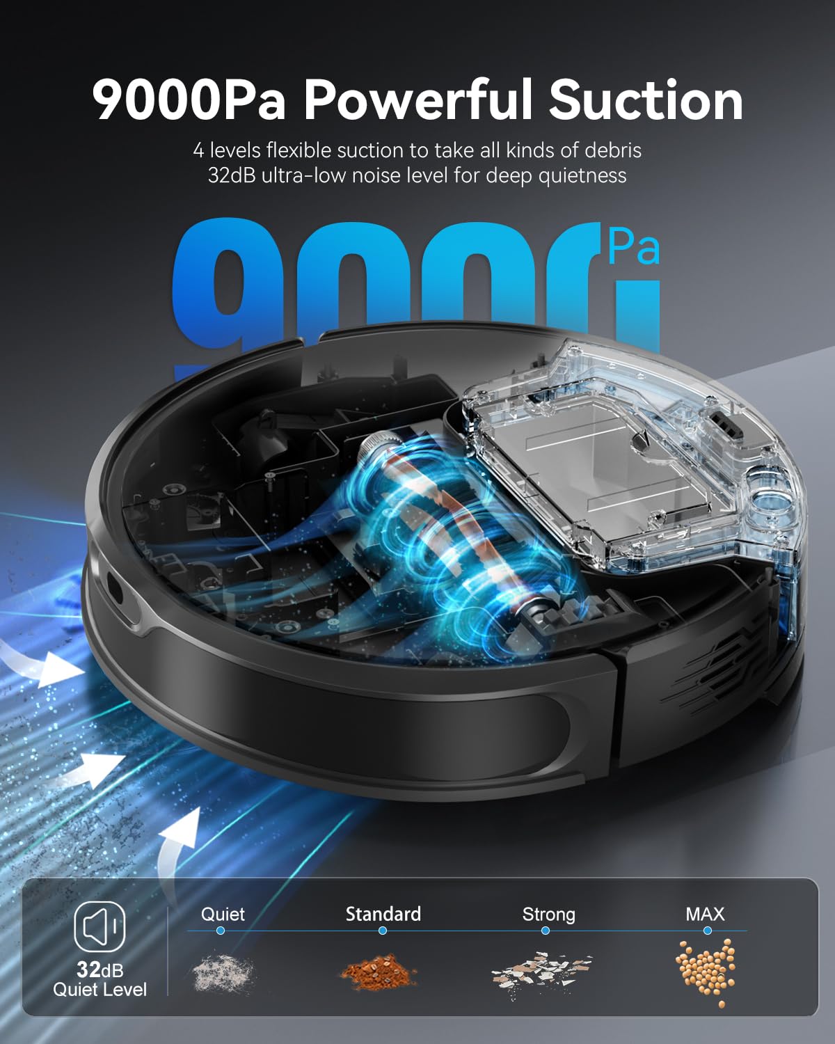 Seyanke Robot Vacuum and Mop Combo, 9000Pa Robotic Vacuum Cleaner with Smart LiDAR Navigation, Ultra-Slim, App & Voice Control, Ideal for Pet Hair, Carpets, Hard Floors