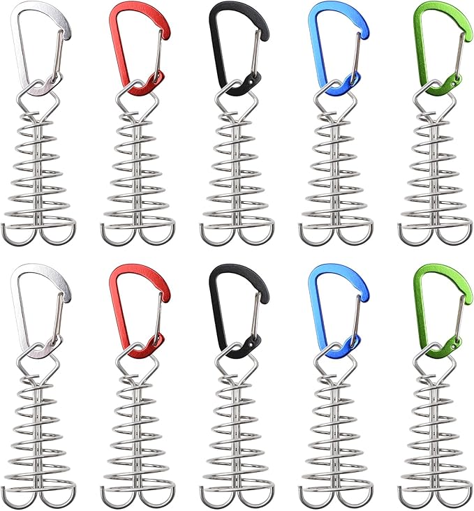 MOROBOR Deck Anchor Pegs, 10 PCS Windproof Aluminium Alloy Fish Bone Tent Stakes with Spring Buckle 5 Colors Portable Adjustable Octopus Wind Rope Anchor for Outdoor Camping(Square Top)