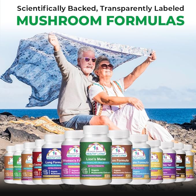 CANCER SCIENCES Lionβs Mane Wellness Mushroom Supplement Capsules, USDA Certified Organic Mushroom Extract, Extra Strength 1,500 mg, High Potency 40% Beta-Glucans, Focus & Memory Support, 120 Capsules