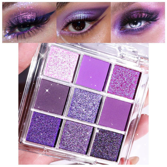 evpct 9 Colors Purple Violet Lavender Glitter Shimmer Sparkly Eyeshadow Mermaid Halloween Makeup Palette for women Highly Pigmented Waterproof Mauve Bright Purple Pink Sparkling Eye Shadow Palette Kit