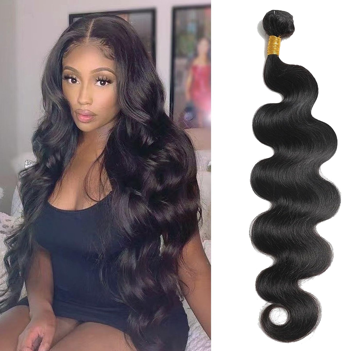 Katspon 12A Human Hair Bundles Body Wave 24 Inch One Bundle 100% Unprocessed Brazilian Virgin Hair Bundles Double Weft Weave Body Wave Bundles Human Hair Natural Black Color