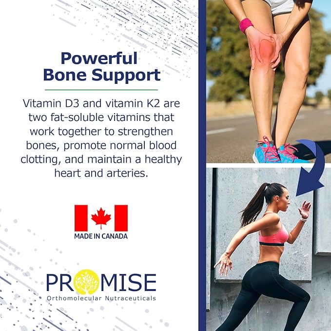 Promise D3+K2 Vitamin Gummy, 1000IU Vitamin D3 + 120mcg VIT K2 as MK-7, Natural Tropical Fruit Flavour, Made in Canada (60 Gummies)