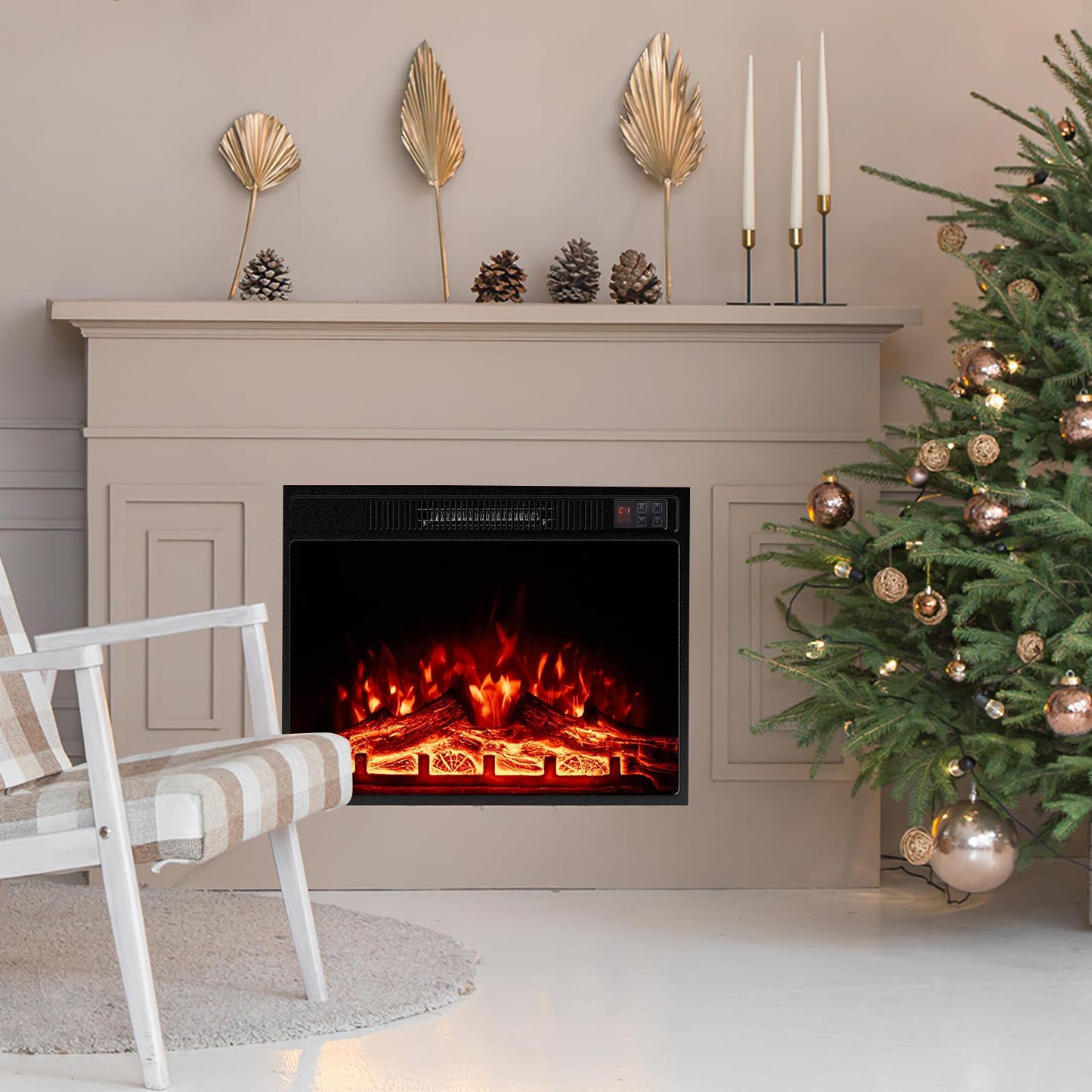 Tangkula 23" Electric Fireplace, 5,000 BTU Fireplace Insert with Remote Control, 3 Flame Colors & Brightness Levels, Recessed Fireplace Heater with 1-8H Timer, Thermostat & Overheat Protection