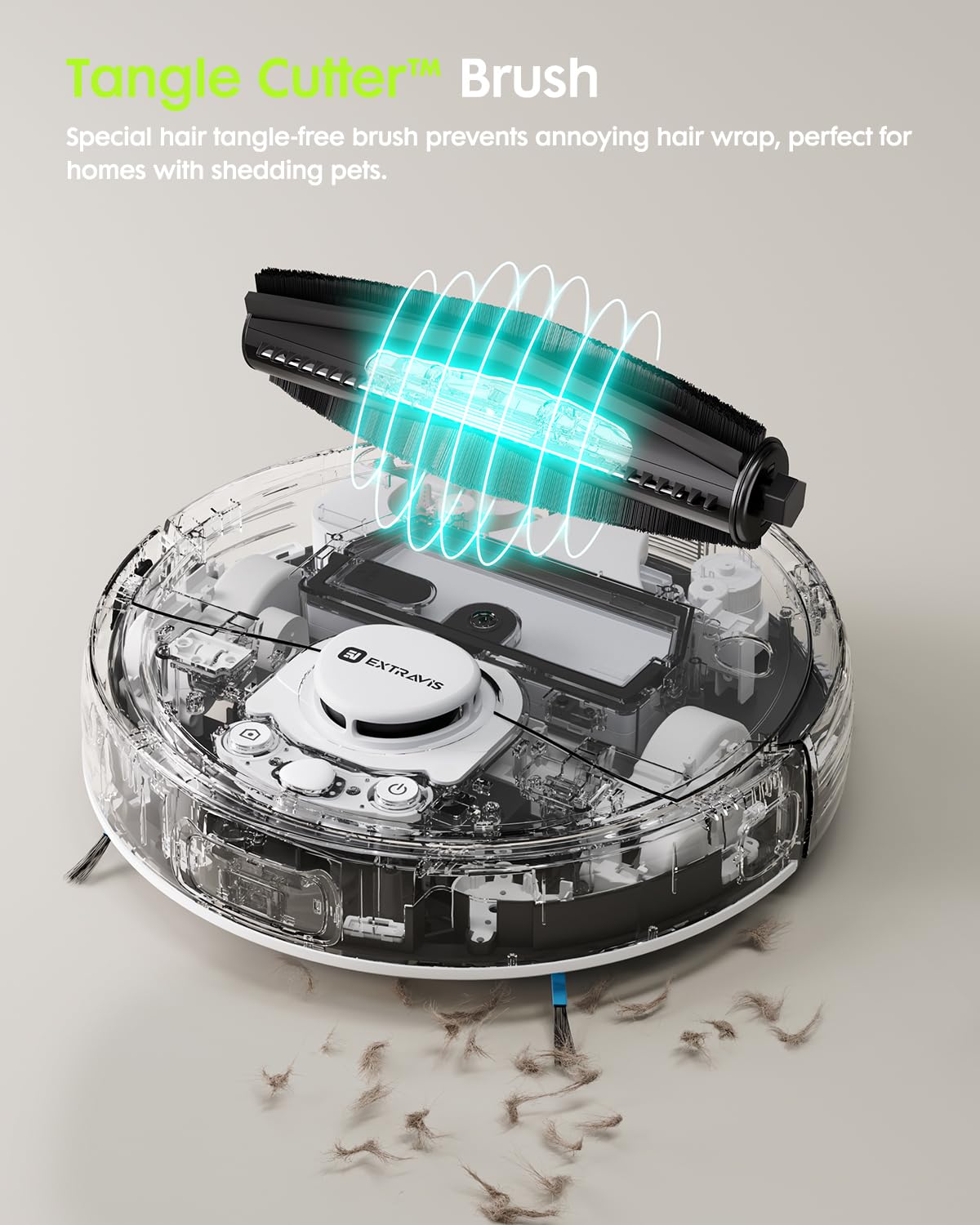 EXTRAVIS V5 Robot Vacuum and Mop, Self-Emptying Robotic Vacuum Cleaner, 8500Pa Suction, Pet Hair Tangle Cutter, Laser Navigation, Cat Laser, Carpet Detection, Ideal for Hard Floor, Tile, and Carpet