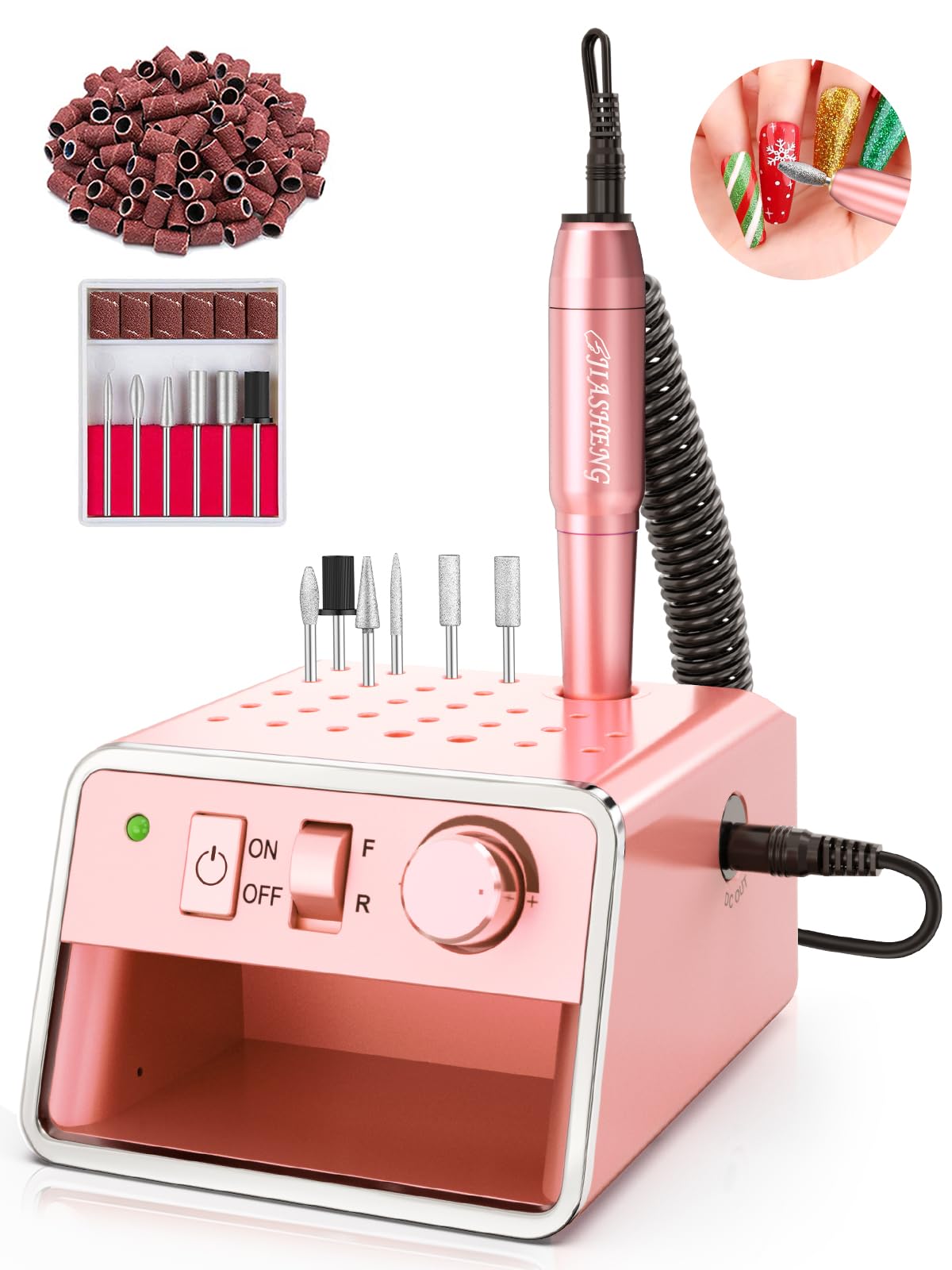 Electric Nail Drill Machine, Professional Electric Nail File for Dip Powder Nail Filer, Efile Manicure and Pedicure Tools with Storage Nail Accessories Function for Grinding Polishing Trimming,Pink