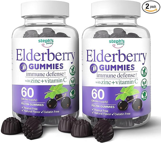 Elderberry Gummies with Vitamin C and Zinc - Immune Booster Elderberry Gummies For Adults and Kids - Vegan Natural Ingredients Defense Multivitamins with Antioxidant Support (120 Gummies)