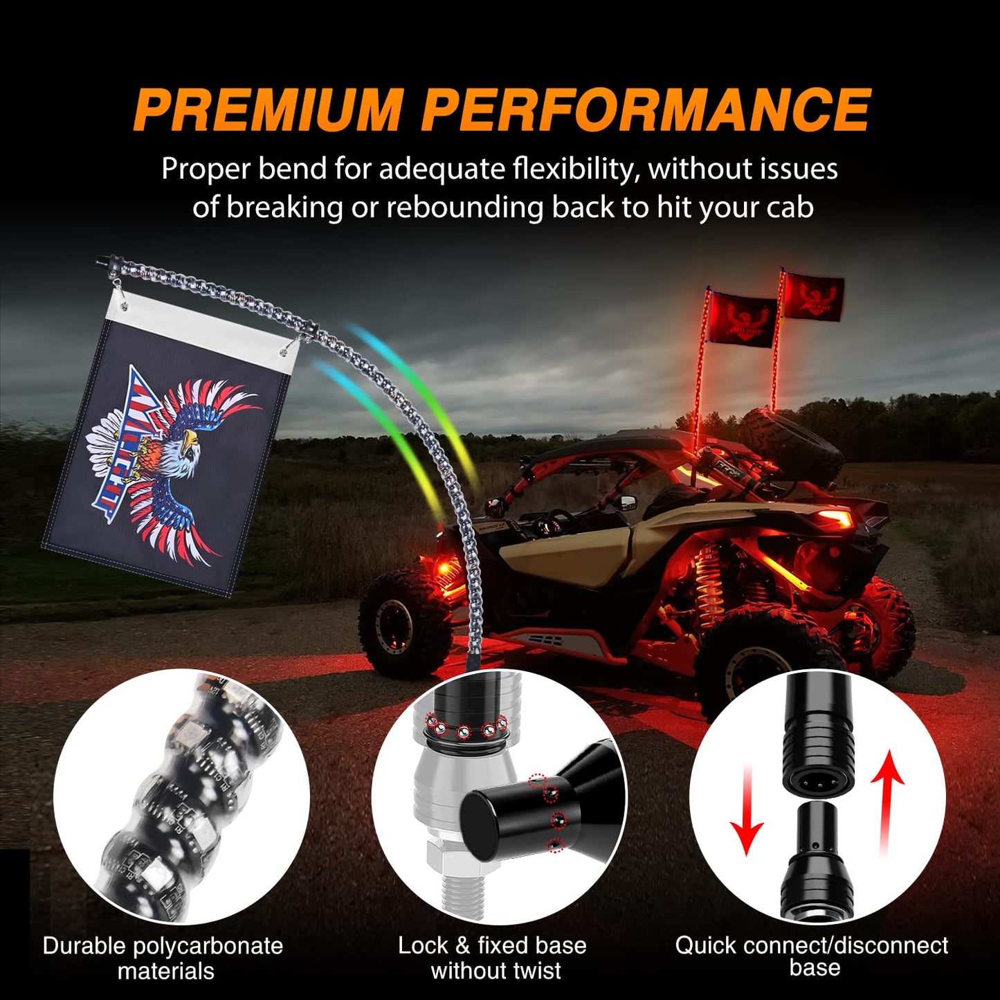 Nilight 2PCS 6FT RGB LED Whip Light, Remote App Control w/DIY Chasing Patterns Stop Turn Reverse Lighting Modes Safety Lighted Antenna for ATV UTV Polaris RZR Can-am Dune Buggy Jeep